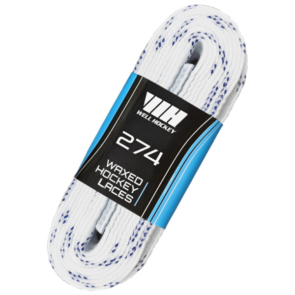 0004092 WELL HOCKEY Шнурки хоккейные с пропиткой Hockey Laces WAXED (White, 274 см)